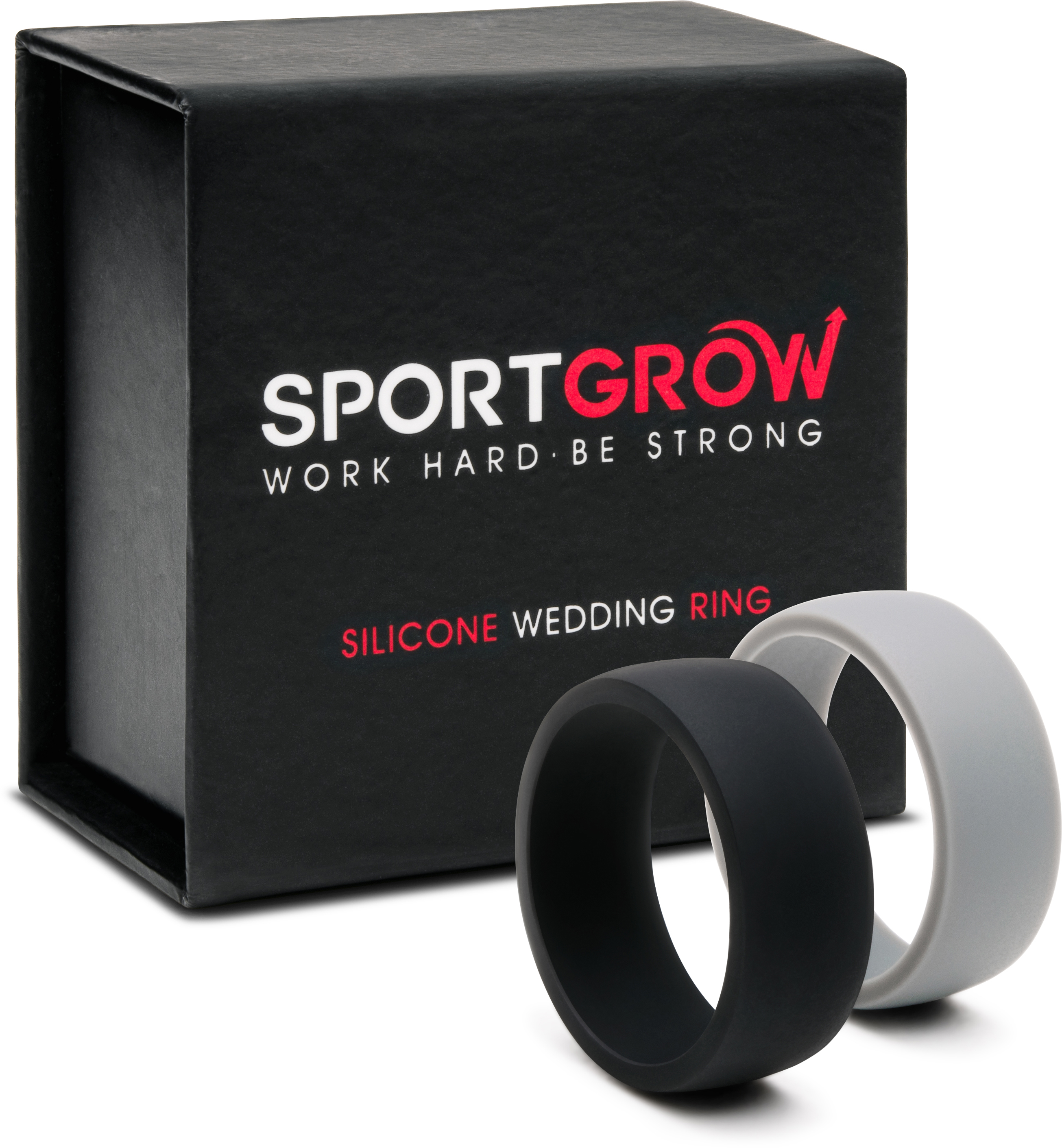 Silicone Wedding Ring, Silicone Wedding Band For Men, 2 Rings Pack Black+Grey